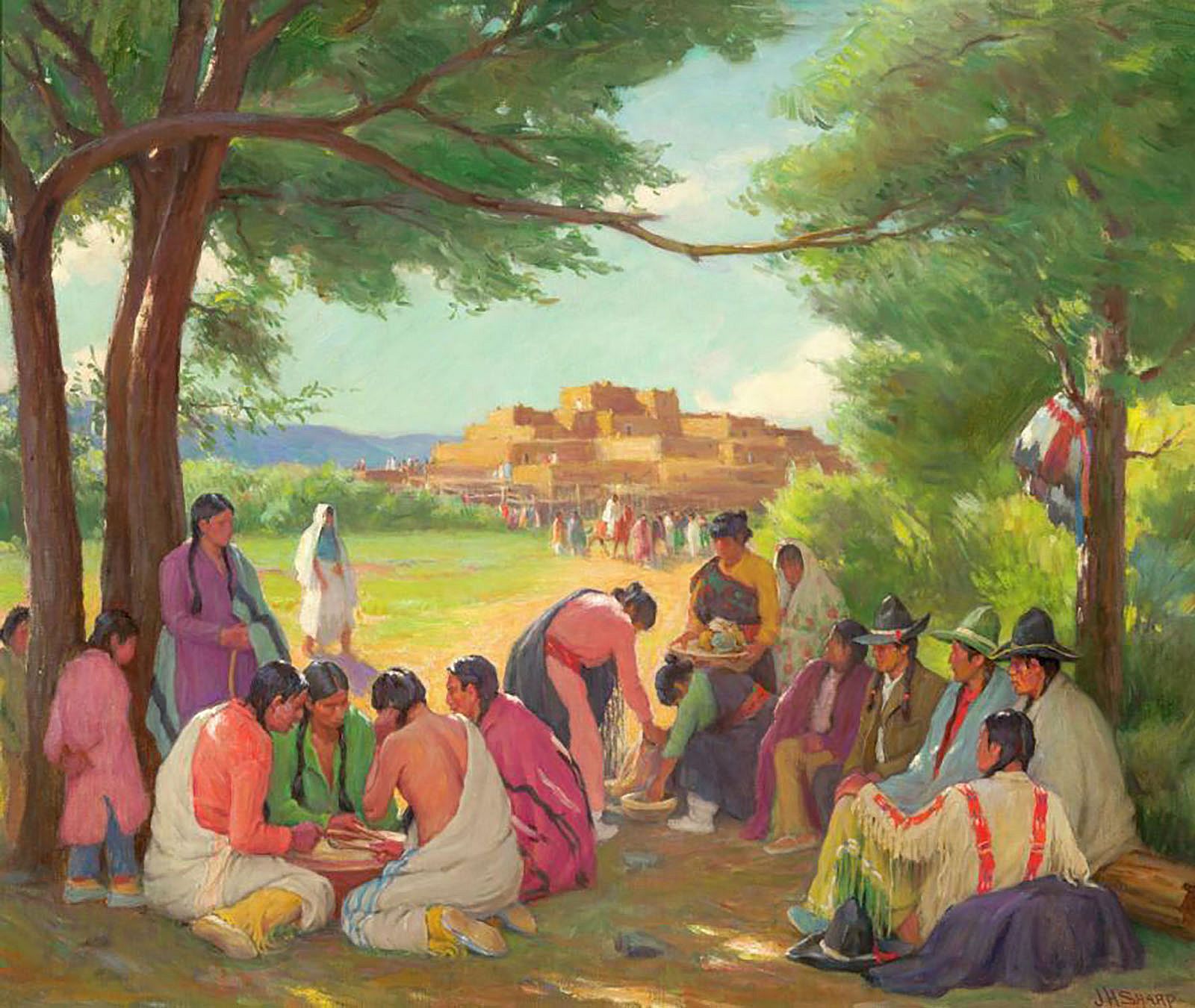 Gift Dance Drummers (Pueblo Indians Entertaining Cheyennes); [The Gift Dance Drummers, Taos]